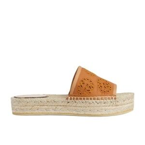GUCCI Camel Espadrille Sandal With Interlocking G Fabric 37